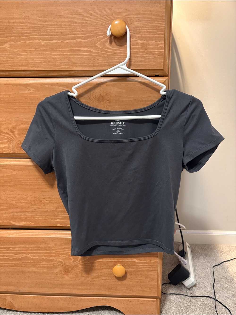 Hollister Charcoal Square-Neck Crop Tee